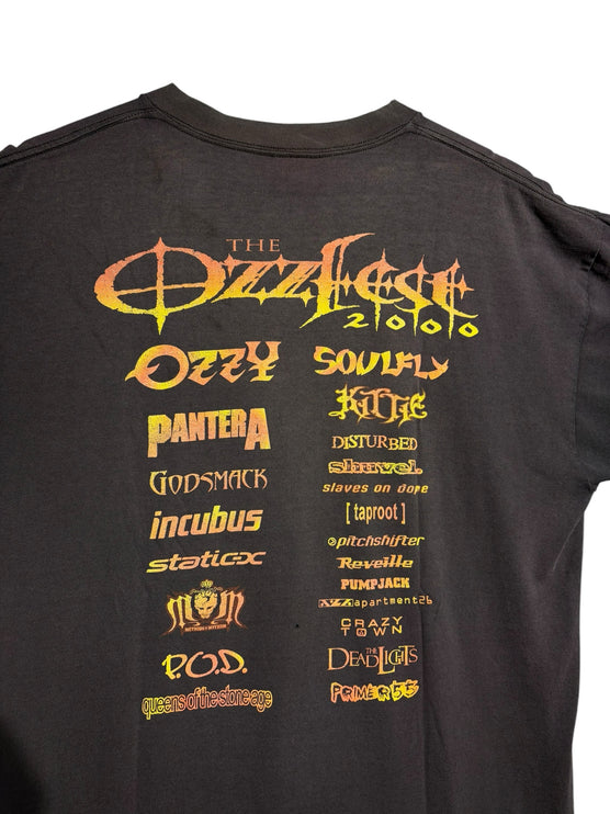 OutOf10 vintage black Ozzfest 2000 concert t-shirt featuring a multi-colored band lineup graphic on the back