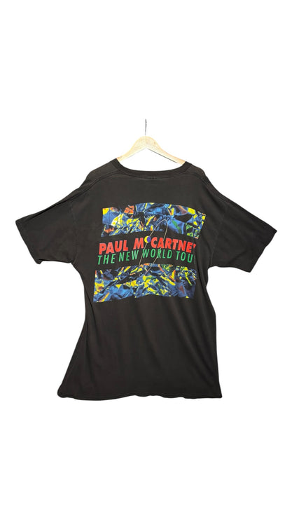OutOf10 vintage black Paul McCartney The New World Tour graphic t-shirt with a multi-coloured abstract print