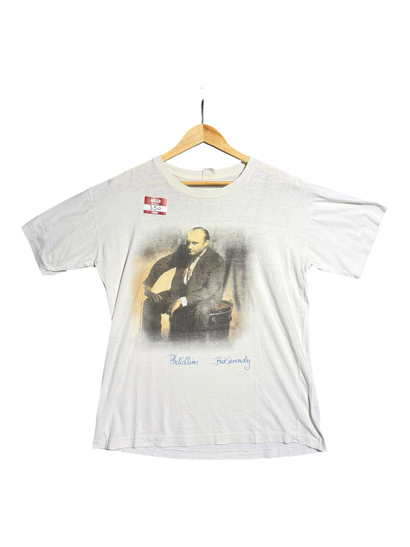 OutOf10 vintage off-white Phil Collins But Seriously 1990 tour t-shirt with front portrait graphic on cotton fabric