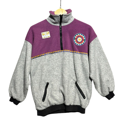 OutOf10 vintage TUBE-ULAR SURFWEAR purple and grey colour-blocked fleece pullover with quarter zip and logo patches