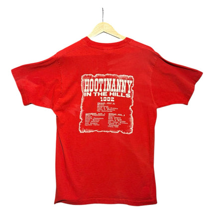 OutOf10 vintage 1992 Hootinanny in the Hills red cotton concert t-shirt back view with festival lineup graphic