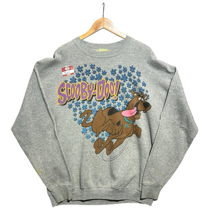 OutOf10 vintage grey cotton-blend crewneck sweatshirt featuring a Scooby-Doo graphic and blue flower pattern.