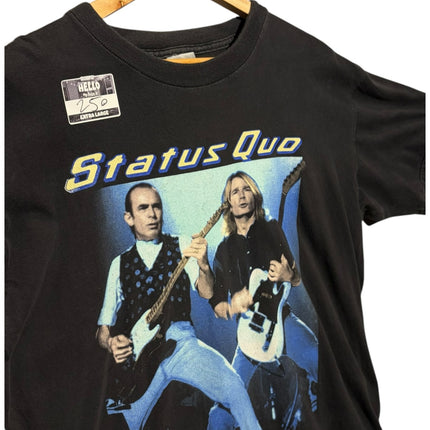 OutOf10 vintage black cotton Status Quo band tour t-shirt with a graphic print of the duo playing guitars