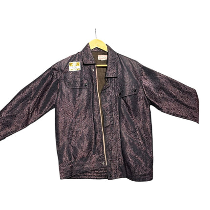 OutOf10 vintage textured full zip casual jacket in a dark metallic finish with a structured silhouette.