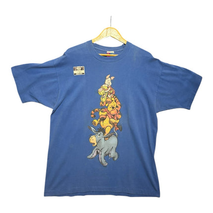 OutOf10 vintage blue crewneck t-shirt featuring a graphic print of Winnie the Pooh characters stacked in a tower.