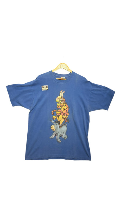 OutOf10 vintage blue crewneck t-shirt featuring a graphic print of Winnie the Pooh characters stacked in a tower.