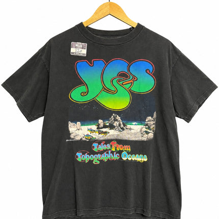 OutOf10 vintage black Yes band t-shirt featuring Tales From Topographic Oceans graphic on soft faded cotton