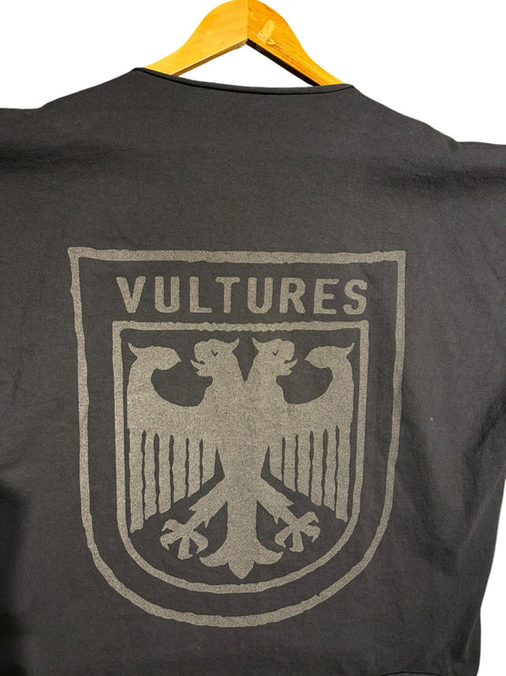 OutOf10 black oversized cotton t-shirt featuring a distressed grey eagle crest Vultures graphic on the back