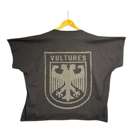 OutOf10 black oversized cotton t-shirt featuring a distressed grey Vultures eagle crest graphic on the back