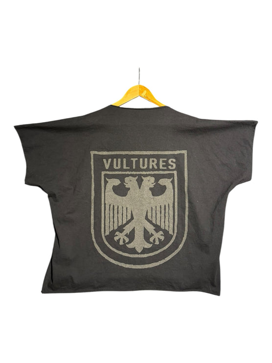 OutOf10 black oversized cotton t-shirt featuring a distressed grey Vultures eagle crest graphic on the back