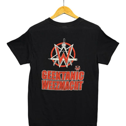 OutOf10 black cotton Weezer band t-shirt featuring a red and white Geektanic Weezmacht graphic on the back