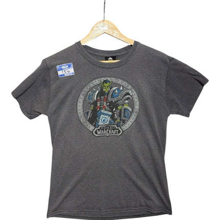OutOf10 charcoal grey World of Warcraft crewneck t-shirt featuring a detailed Orc warrior graphic print on the front.