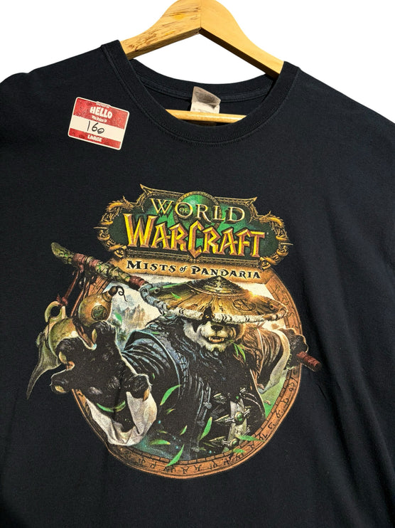 OutOf10 black World of Warcraft Mists of Pandaria graphic t-shirt featuring a Pandaren monk print on a crew-neck tee.
