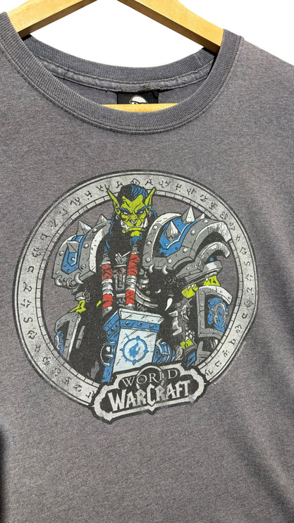 OutOf10 charcoal grey World of Warcraft crewneck t-shirt featuring a detailed Orc warrior graphic print.
